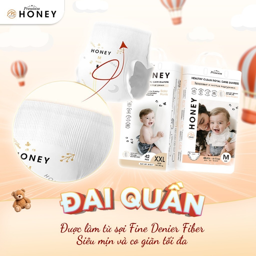 Tã Bỉm Dán/Quần Honey Premium Tơ Tằm Siêu Mềm Mịn Và Thấm Hút Đủ Size Cho Bé