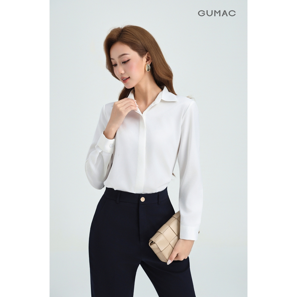 Áo Sơ Mi Nữ GUMAC Form Suông Tay Dài Nẹp Đôi Giấu Nút Thanh Lịch AG04011