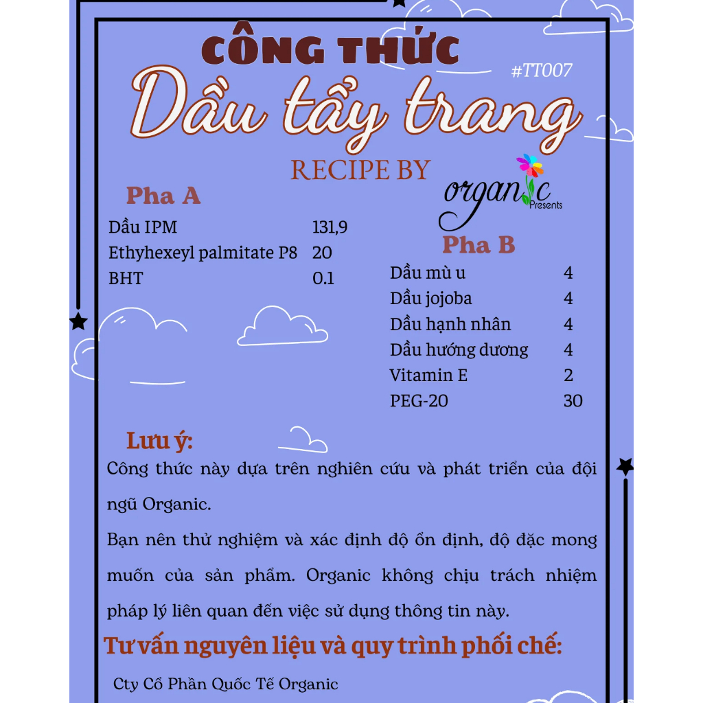 PEG-20 Glycerin Triisostearate - CHẤT NHŨ HOÁ CHO DÒNG TẨY TRANG 50g 100g