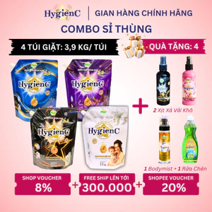 Combo 4 Túi Nước Giặt Đậm Đặc HygienC Plus 3,9 Kg/Túi - Hương Nước Hoa, Sạch Vết Bẩn