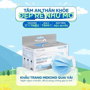 Khẩu Trang Y Tế Mekong 4 Lớp Kháng Khuẩn - Dây Mềm, Chống Bụi Mịn, Kháng Nước Hộp 50 Cái
