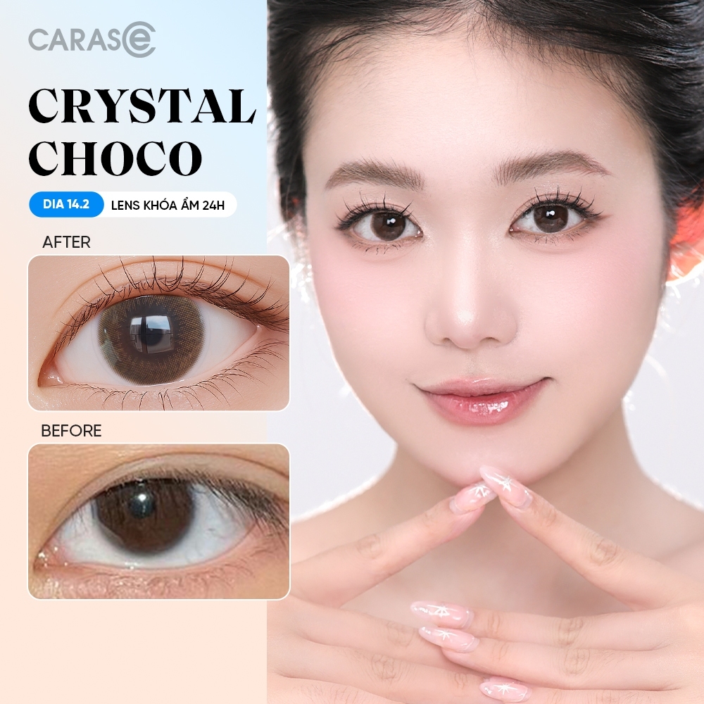 [ Qùa Tặng] Kính áp tròng khoá ẩm 24H 1 Tháng Màu Nâu Trầm CARASE, Lens cận CRYSTAL CHOCO