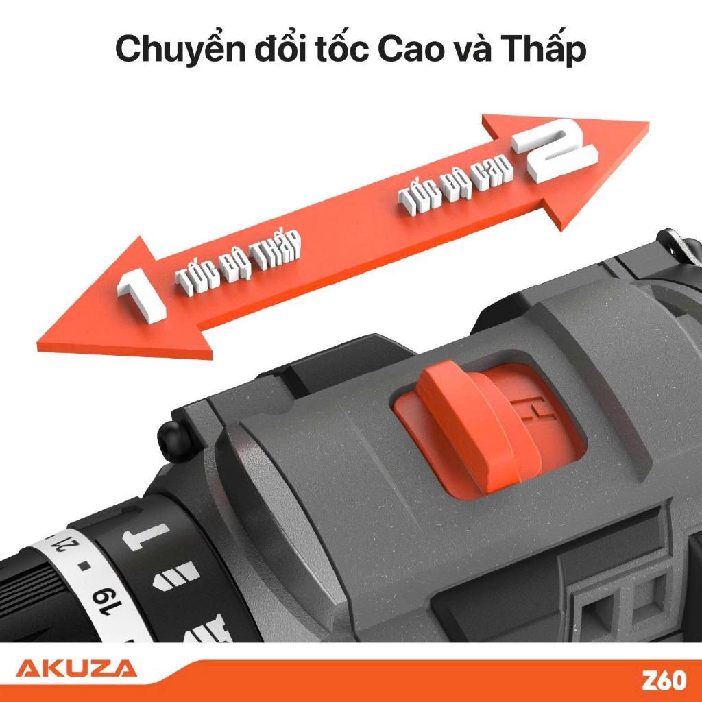 Máy Khoan Pin AKUZA Z60 Đầu Kẹp 10ly Autolock ,Lực Siết 60Nm ,Không Chổi Than ,BH 12 Tháng