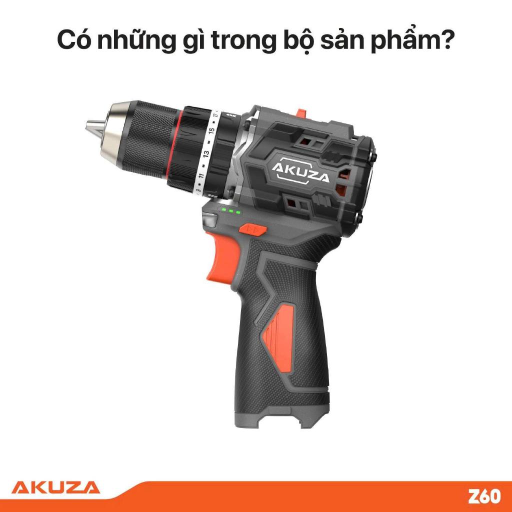 Máy Khoan Pin AKUZA Z60 Đầu Kẹp 10ly Autolock ,Lực Siết 60Nm ,Không Chổi Than ,BH 12 Tháng