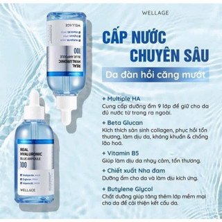 (Hàng Công Ty) Tinh Chất Cấp Nước Wellage Real Hyaluronic Blue Ampoule 100 Phục Hồi 60ml Duduhouse