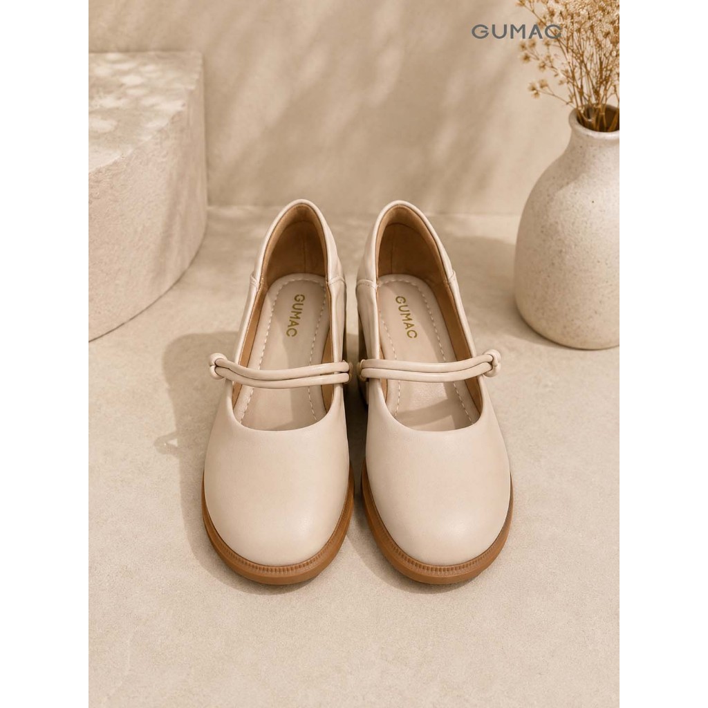 Giày Cao Gót GUMAC Bít Mũi Quai Ngang Đính Ngọc Trai Cao Cấp GG05067