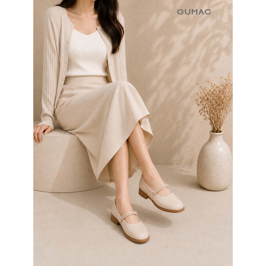 Giày Cao Gót GUMAC Bít Mũi Quai Ngang Đính Ngọc Trai Cao Cấp GG05067