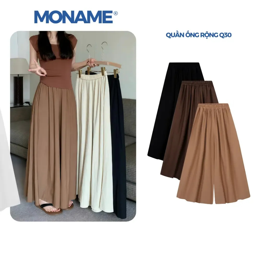 Quần Nữ Ống Rộng Lưng Chun , Chất Liệu Vải Đũi Tơ Thoáng Mát Nữ Women Freesize 40-70kg MONAME Q30 | BigBuy360 - bigbuy360.vn