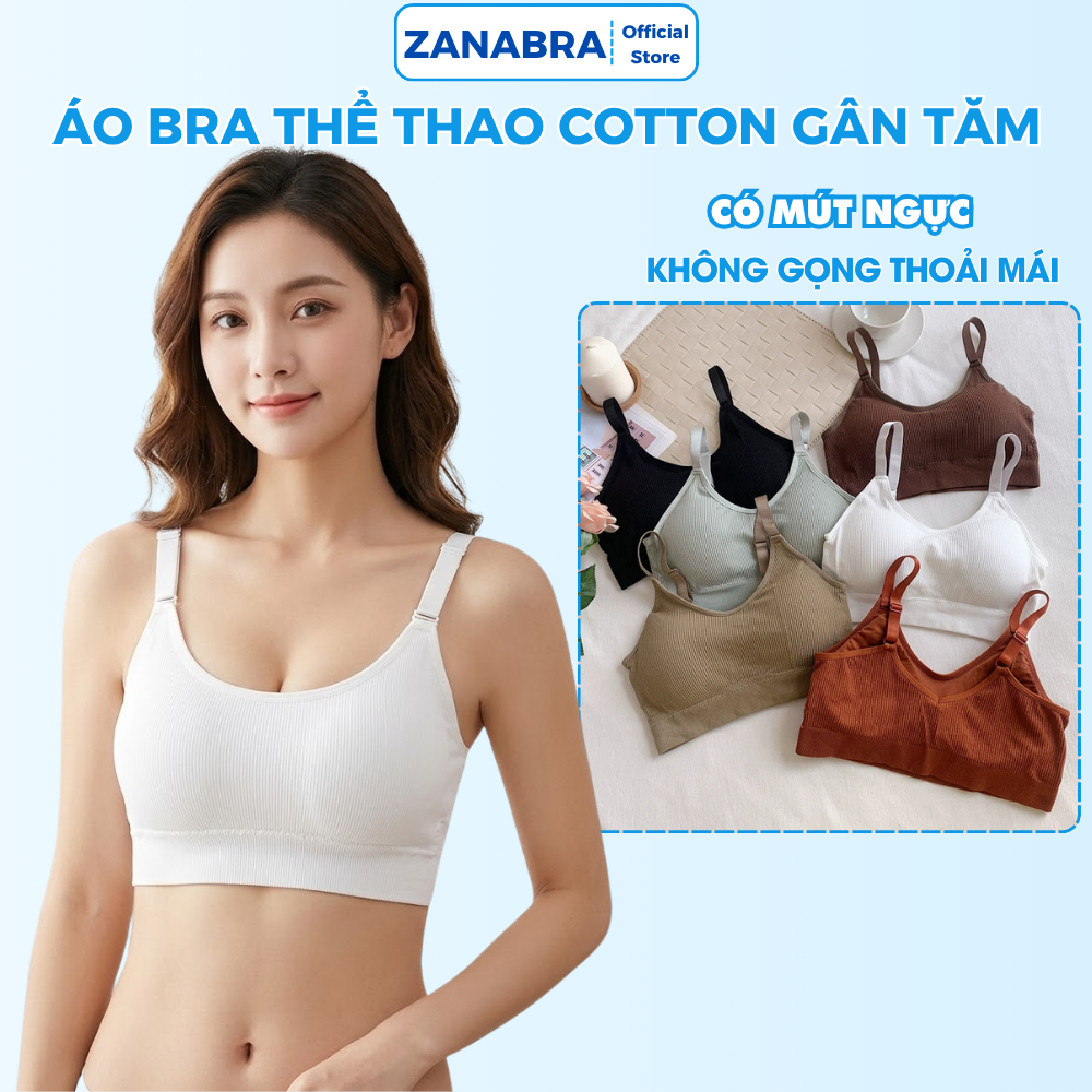 Áo Bra Nữ Tập Gym, Bra Len Tăm, Áo Ngực Nữ 2 Dây Mút Mỏng Điều Chỉnh Ngắn Dài ZANABRA B1182