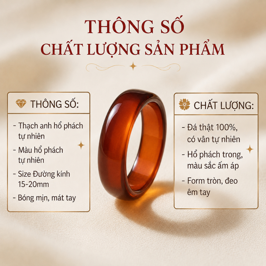Nhẫn Đá Khối Chalcedony phong thủy Lộc Tụ Các Hổ Phách Chất Băng - Khởi quang tinh xảo thu hút năng lượng HP003