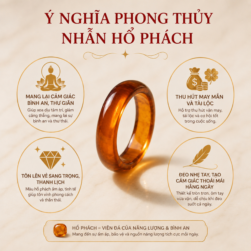 Nhẫn Đá Khối Chalcedony phong thủy Lộc Tụ Các Hổ Phách Chất Băng - Khởi quang tinh xảo thu hút năng lượng HP003