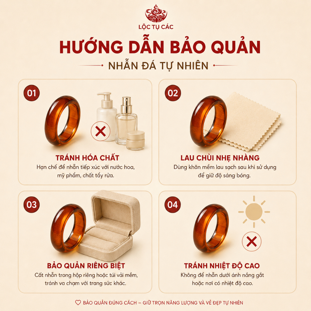 Nhẫn Đá Khối Chalcedony phong thủy Lộc Tụ Các Hổ Phách Chất Băng - Khởi quang tinh xảo thu hút năng lượng HP003