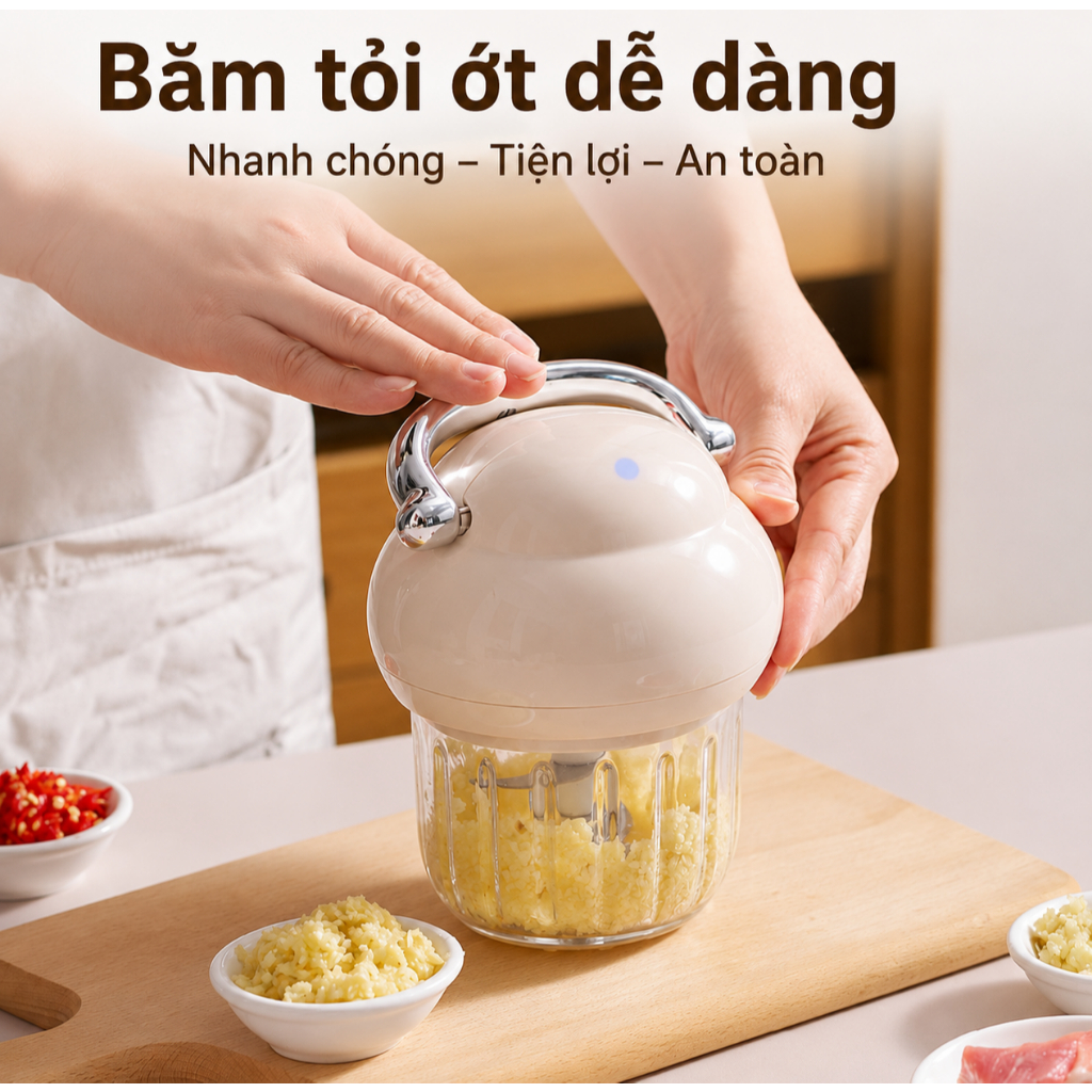 [MUA 1 TẶNG 1] Máy xay tỏi ớt cầm tay Lazo, máy xay đồ ăn dặm cho bé 6 cánh động cơ mạnh mẽ 21000RPM