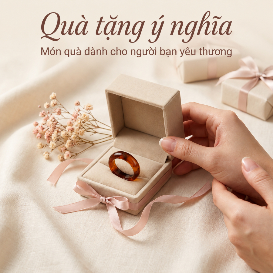 Nhẫn Đá Khối Chalcedony phong thủy Lộc Tụ Các Hổ Phách Chất Băng - Khởi quang tinh xảo thu hút năng lượng HP003
