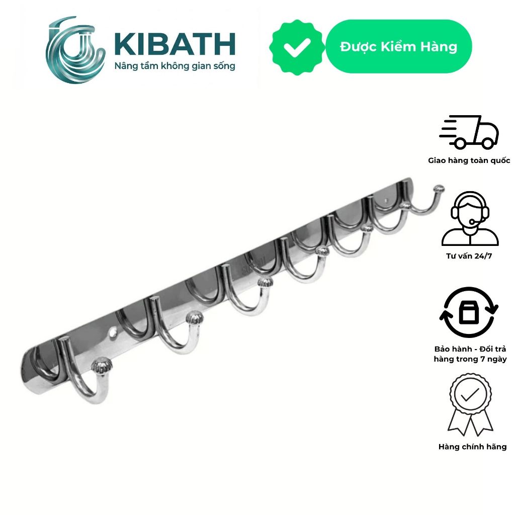 Móc Treo Đồ Gắn Tường Inox, Thanh Móc Quần Áo Nhà Tắm Chống Tuột (Đủ Size)