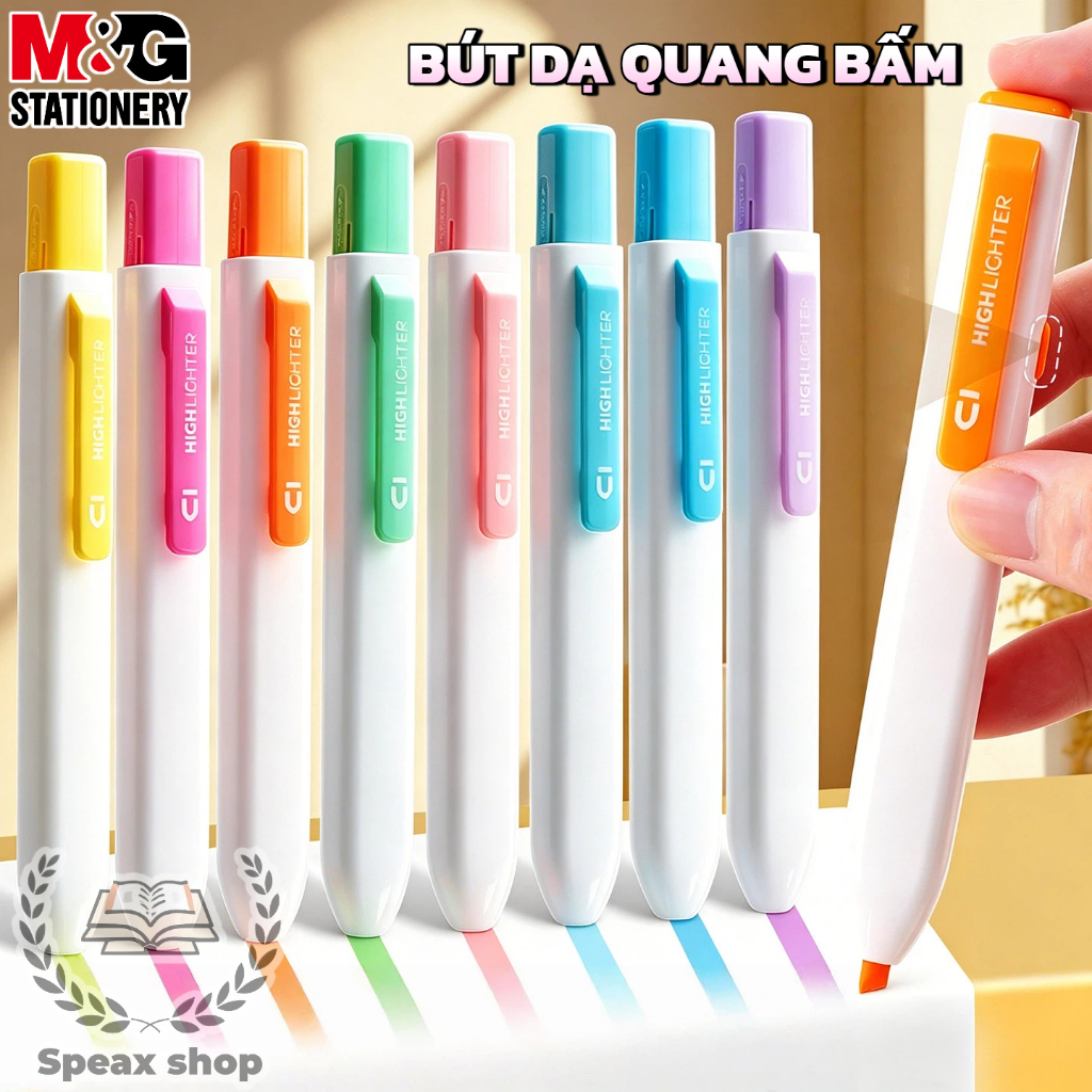 Bút dạ quang bấm M&G – thiết kế khối vuông mini mới, bút highlight cho học sinh, ghi chú & gạch chân, màu pastel INS