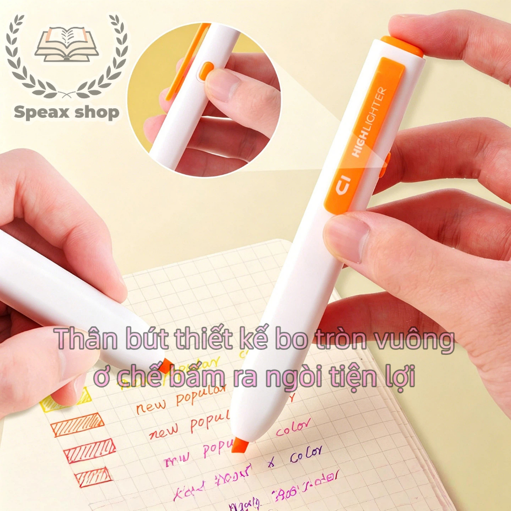 Bút dạ quang bấm M&G – thiết kế khối vuông mini mới, bút highlight cho học sinh, ghi chú & gạch chân, màu pastel INS