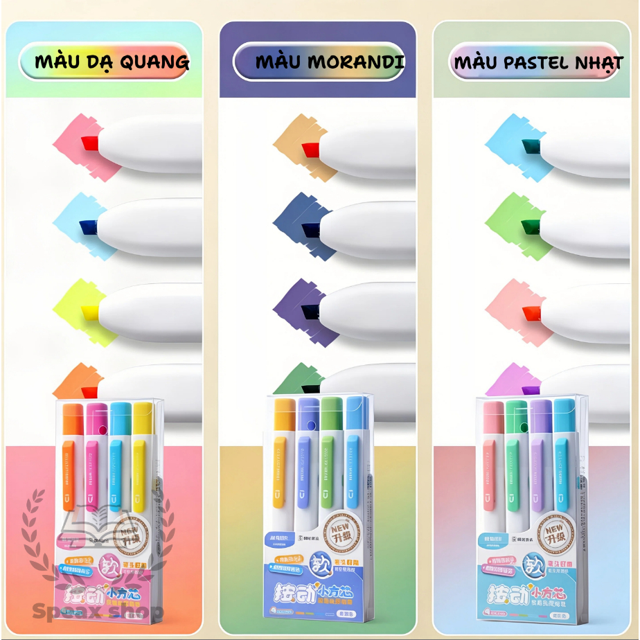 Bút dạ quang bấm M&G – thiết kế khối vuông mini mới, bút highlight cho học sinh, ghi chú & gạch chân, màu pastel INS