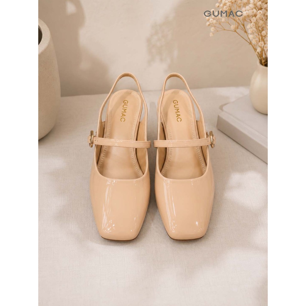 Giày Cao Gót Nữ Mũi Vuông GUMAC Phối Quai Ngang Chất Da Pu Bóng Sang Trọng Dễ Phối Đồ GG05066