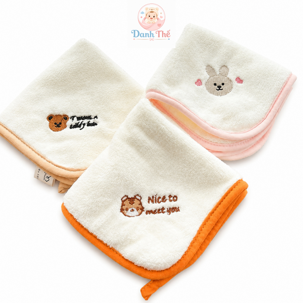 Combo 5 Khăn Mặt Cho Bé 25 x 25cm Chất Cotton Thấm Hút Mềm Mại , Khăn Mặt Cho Bé,Có Móc Treo
