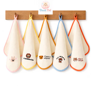 Combo 5 Khăn Mặt Cho Bé 25 x 25cm Chất Cotton Thấm Hút Mềm Mại , Khăn Mặt Cho Bé,Có Móc Treo