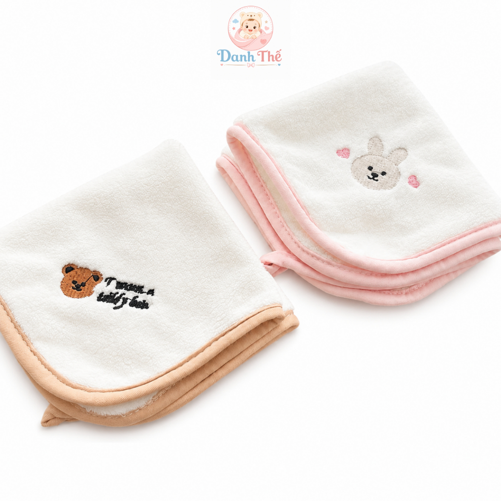 Combo 5 Khăn Mặt Cho Bé 25 x 25cm Chất Cotton Thấm Hút Mềm Mại , Khăn Mặt Cho Bé,Có Móc Treo