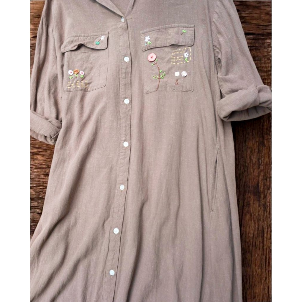 Đầm linen thêu hoa 2hand Nhật