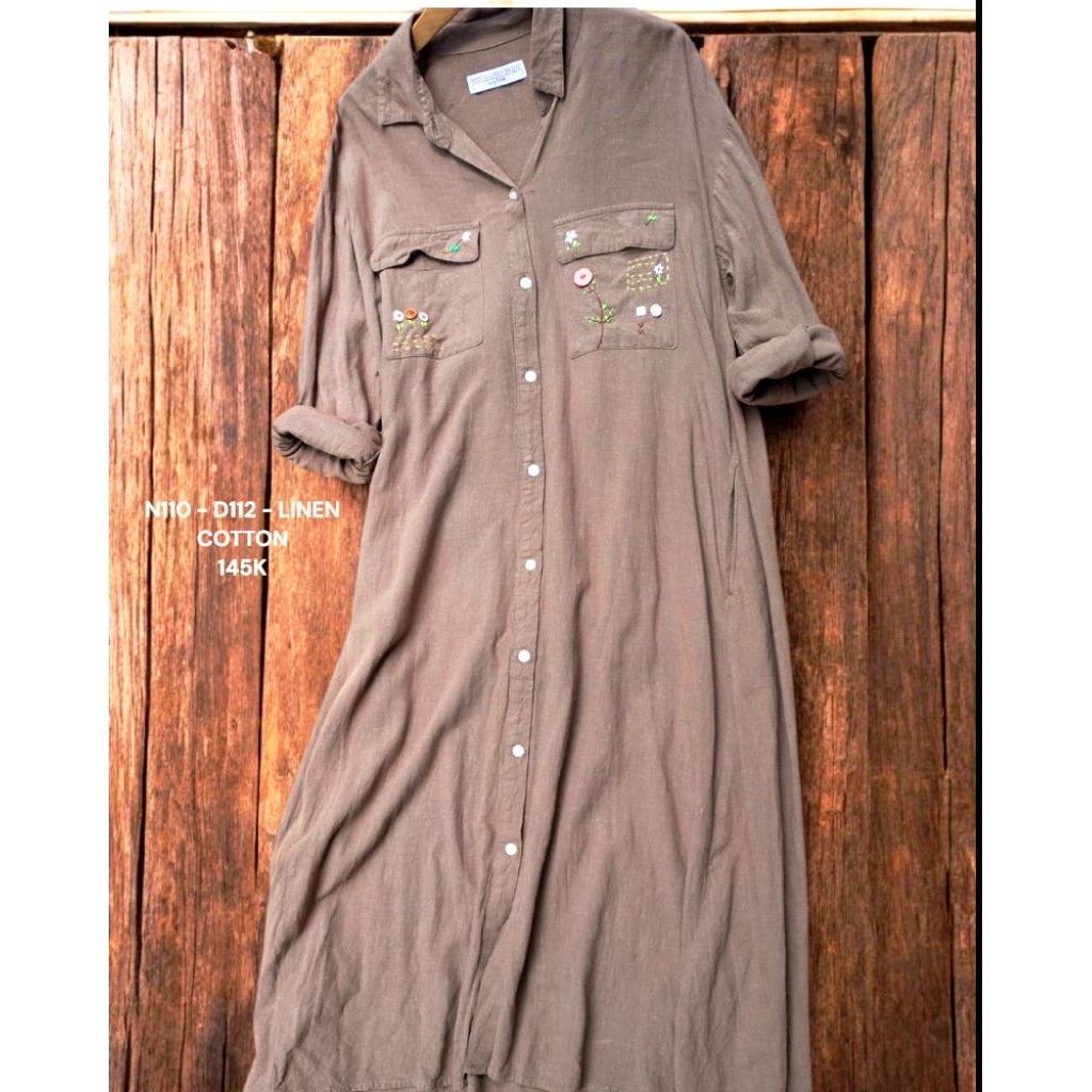 Đầm linen thêu hoa 2hand Nhật