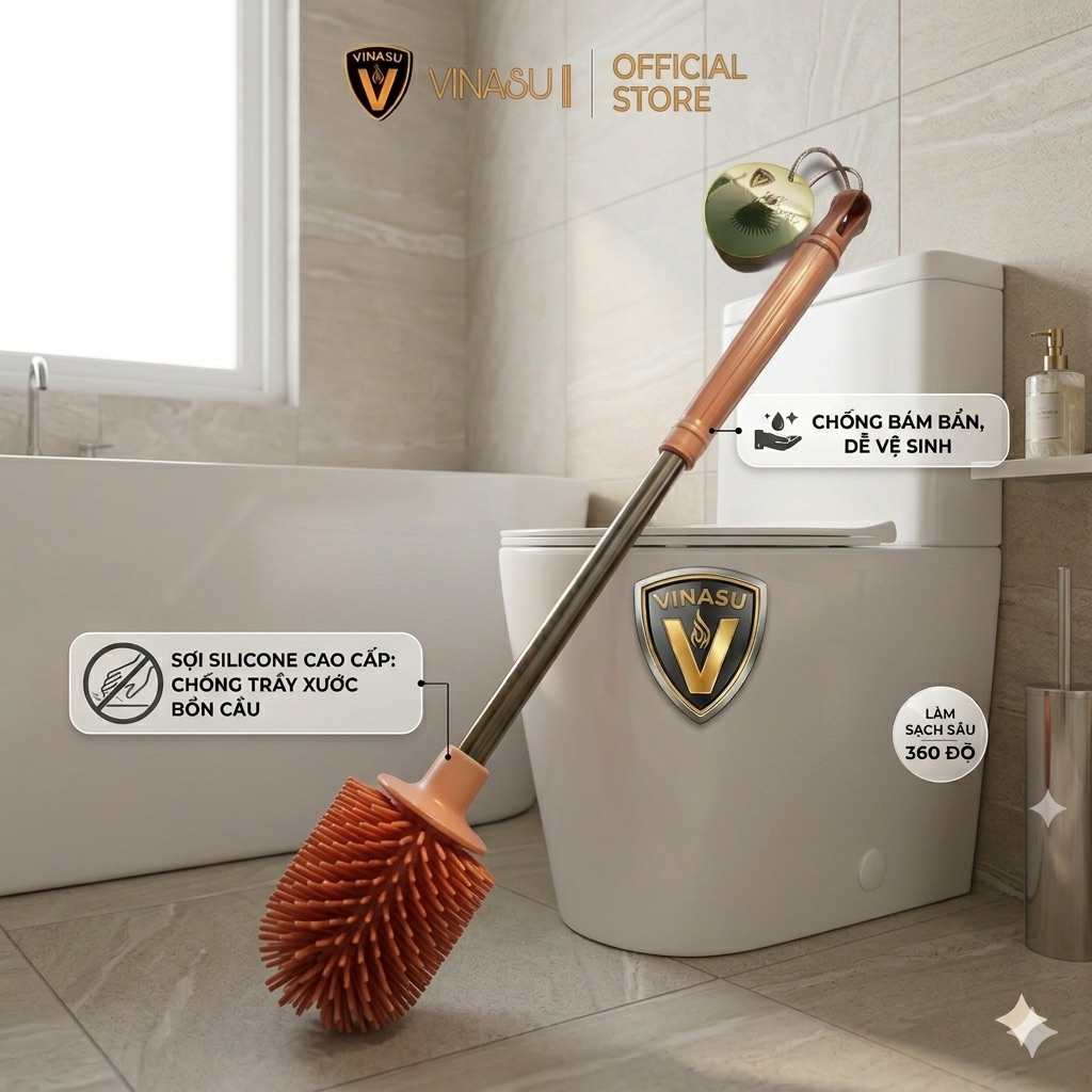 Cọ toilet đầu tròn silicone chống trầy bồn cầu Vinasu