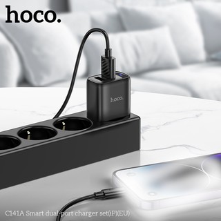 Bộ sạc Hoco C141A 2 cổng USB-A và cáp LaiNing max 10.5W, chân tròn EU - Phụ Kiện Nhất Tín