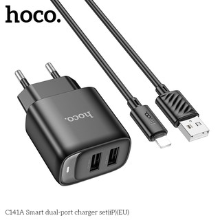 Bộ sạc Hoco C141A 2 cổng USB-A và cáp LaiNing max 10.5W, chân tròn EU - Phụ Kiện Nhất Tín