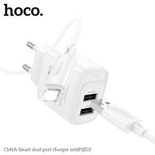 Bộ sạc Hoco C141A 2 cổng USB-A và cáp LaiNing max 10.5W, chân tròn EU - Phụ Kiện Nhất Tín