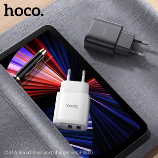 Bộ sạc Hoco C141A 2 cổng USB-A và cáp LaiNing max 10.5W, chân tròn EU - Phụ Kiện Nhất Tín