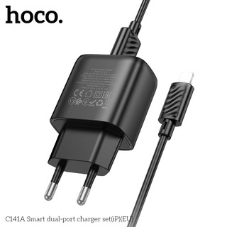 Bộ sạc Hoco C141A 2 cổng USB-A và cáp LaiNing max 10.5W, chân tròn EU - Phụ Kiện Nhất Tín