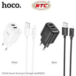 Bộ sạc Hoco C141A 2 cổng USB-A và cáp LaiNing max 10.5W, chân tròn EU - Phụ Kiện Nhất Tín