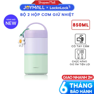 Hộp Cơm Giữ Nhiệt 2 Ngăn LocknLock LHC8055VOL 850ml, Hàng Chính Hãng, Kèm Muỗng, Có Quai - JoyMall