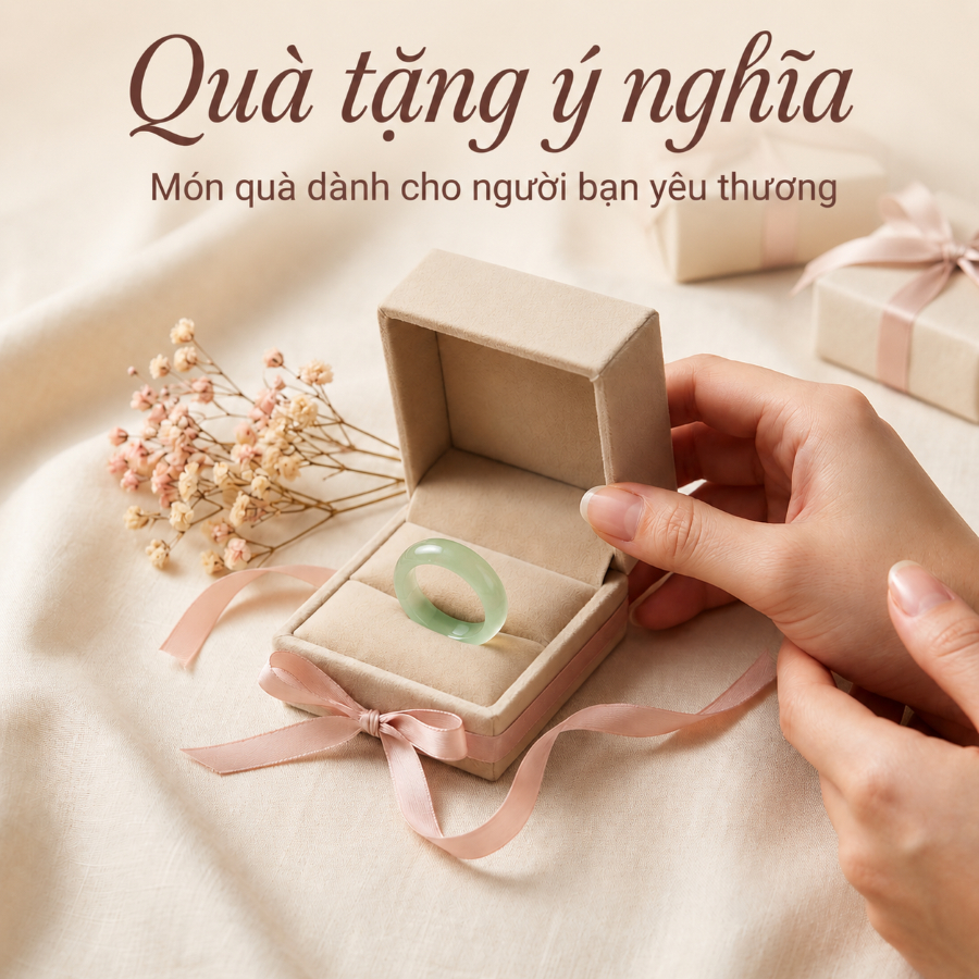 Nhẫn Đá Khổi Gems Chalcedony màu Xanh Mint Chất Băng - Khởi Quang tinh xảo thu hút năng lượng XM002