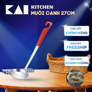 Muôi canh cỡ trung inox cán nhựa KAI Nhật Bản an toàn cho máy rửa chén bát KAI DE-5827 (cán đỏ)