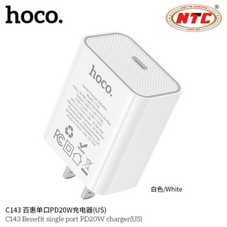 Cốc sạc Hoco C143 cổng TypeC PD 20W, chân dẹp US (Trắng) - Phụ Kiện Nhất Tín