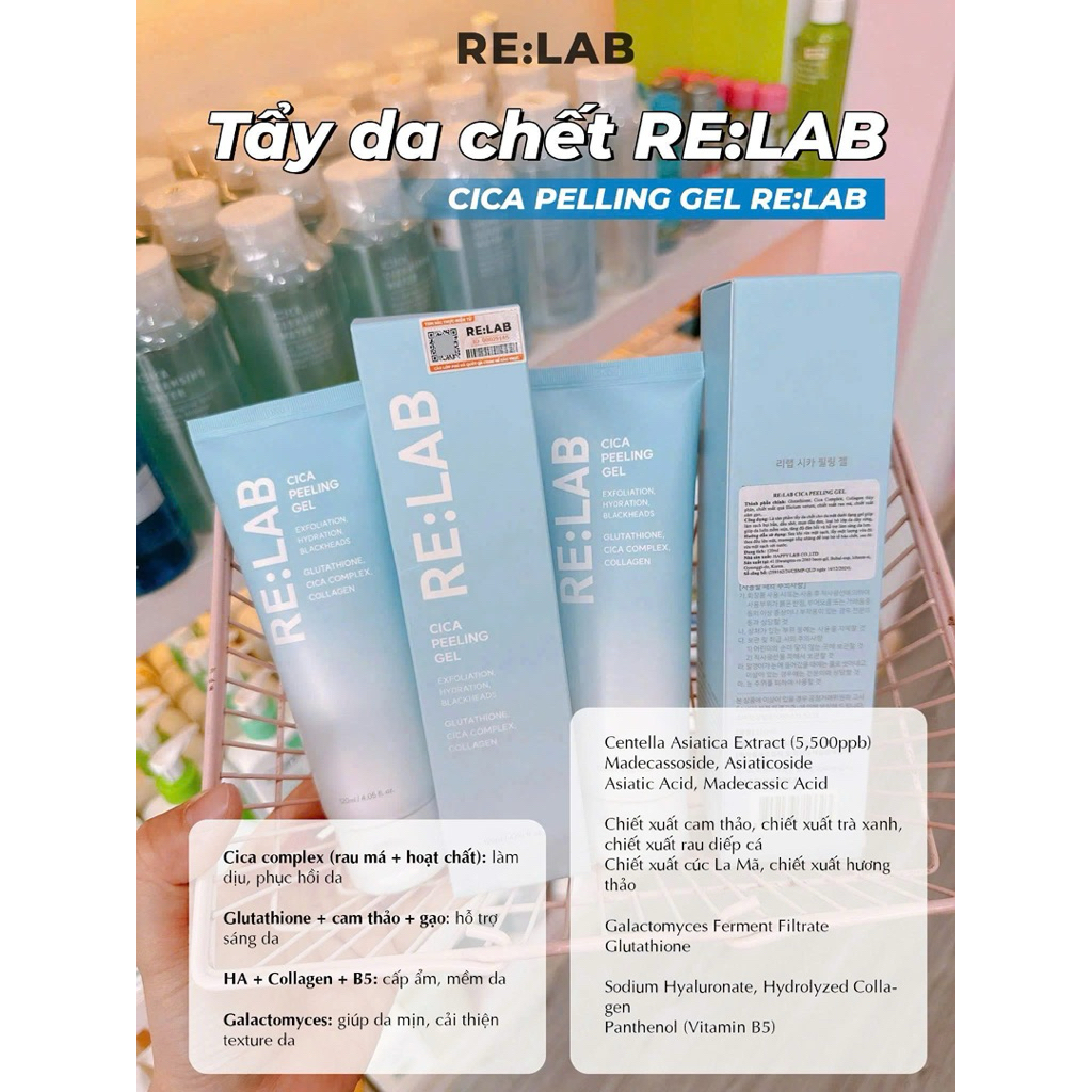 Tẩy tế bào chết dạng gel Re:lab cica peeling gel 120ml - hạn 2028 Hàn Quốc tẩy da chết relab  IS347