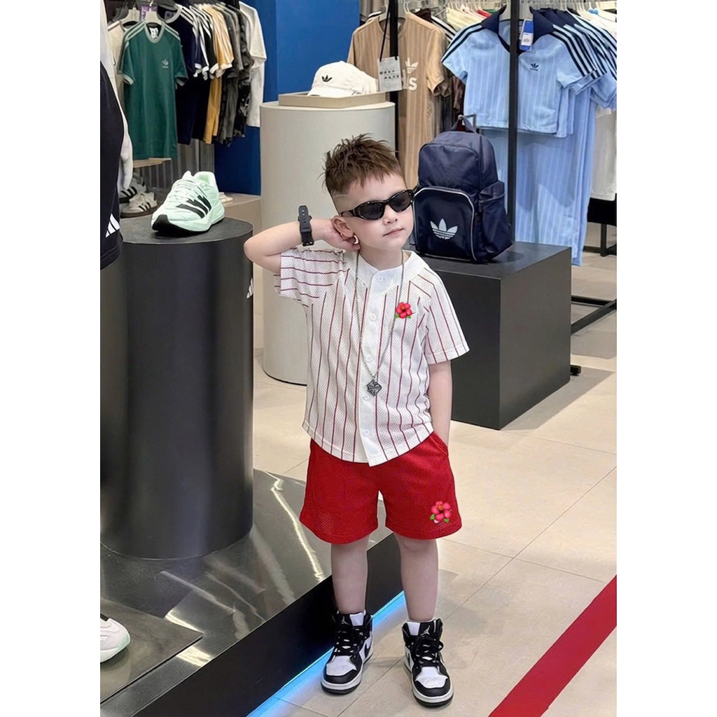 Bộ quần áo hè cho bé trai màu đỏ siêu đẹp in lô gô thể thao-Bộ quần áo ngắn tay cho bé trai hàng cao cấp