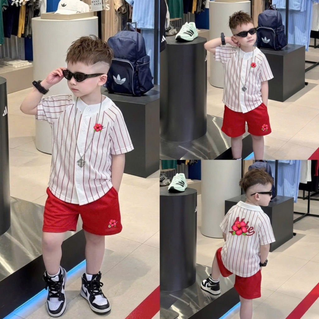 Bộ quần áo hè cho bé trai màu đỏ siêu đẹp in lô gô thể thao-Bộ quần áo ngắn tay cho bé trai hàng cao cấp