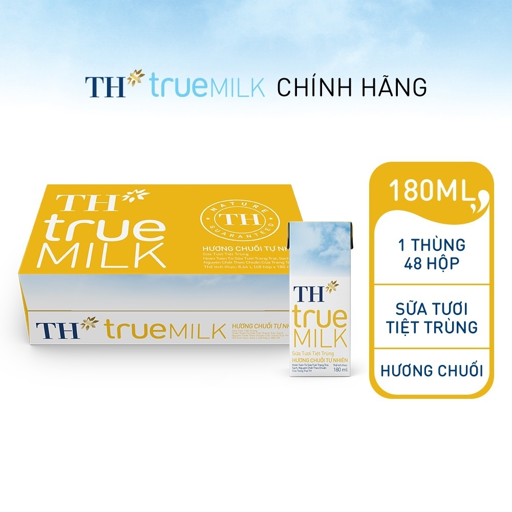 [LIVESTREAM] Thùng 48 hộp sữa tươi tiệt trùng TH true MILK hương chuối 180 ml (180 ml x 48)