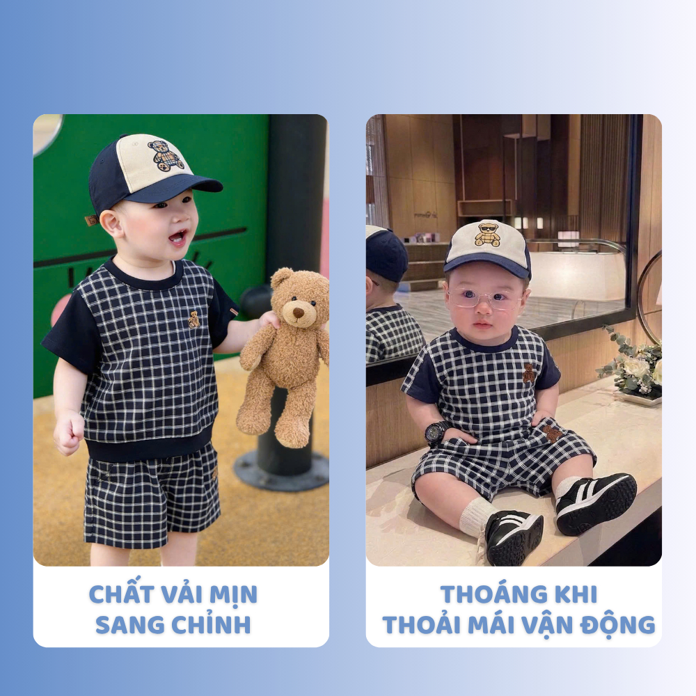 [À ƠI SHOP] D47- bộ cộc xanh than sọc caro kèm mũ - a117.1810