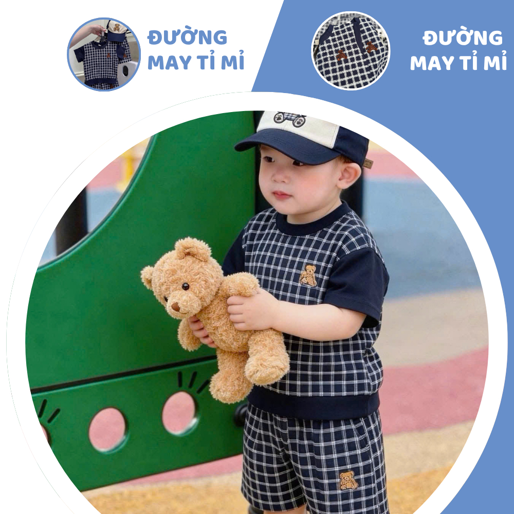 [À ƠI SHOP] D47- bộ cộc xanh than sọc caro kèm mũ - a117.1810