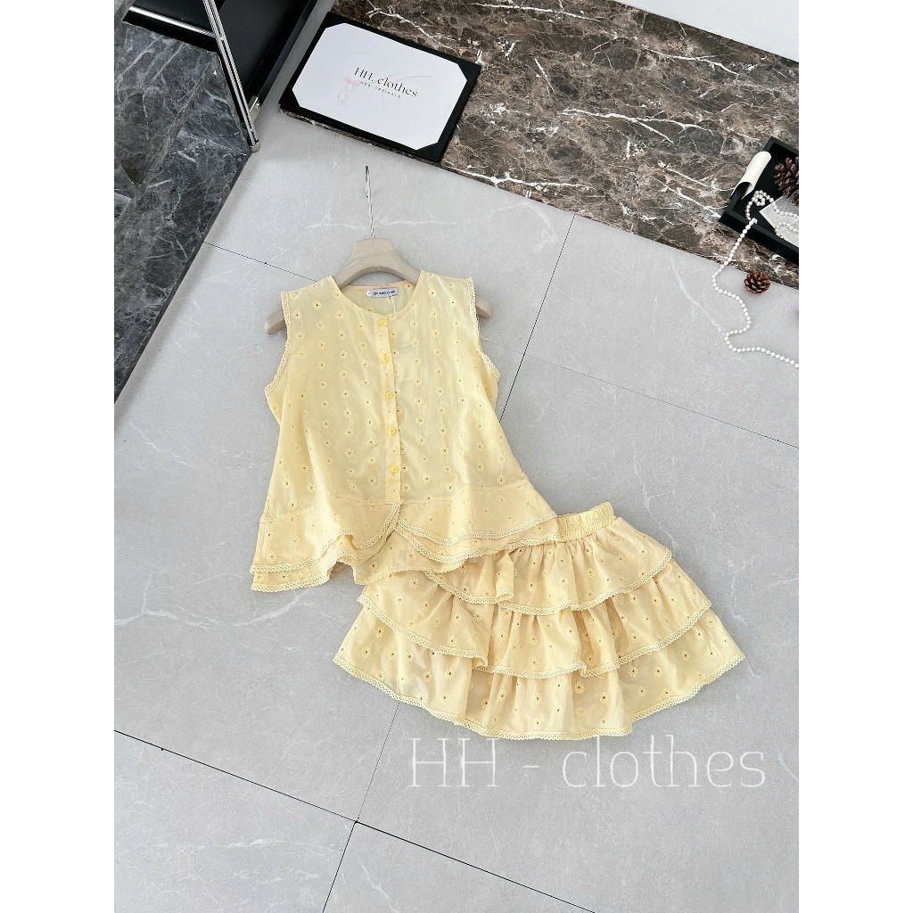 SET ÁO BABYDOLL THÊU HOA PHỐI CHÂN VÁY TẦNG MÀU VÀNG BƠ NGỌT NGÀO | STYLE TIỂU THƯ HÀN QUỐC | BY CHAMIE STORE