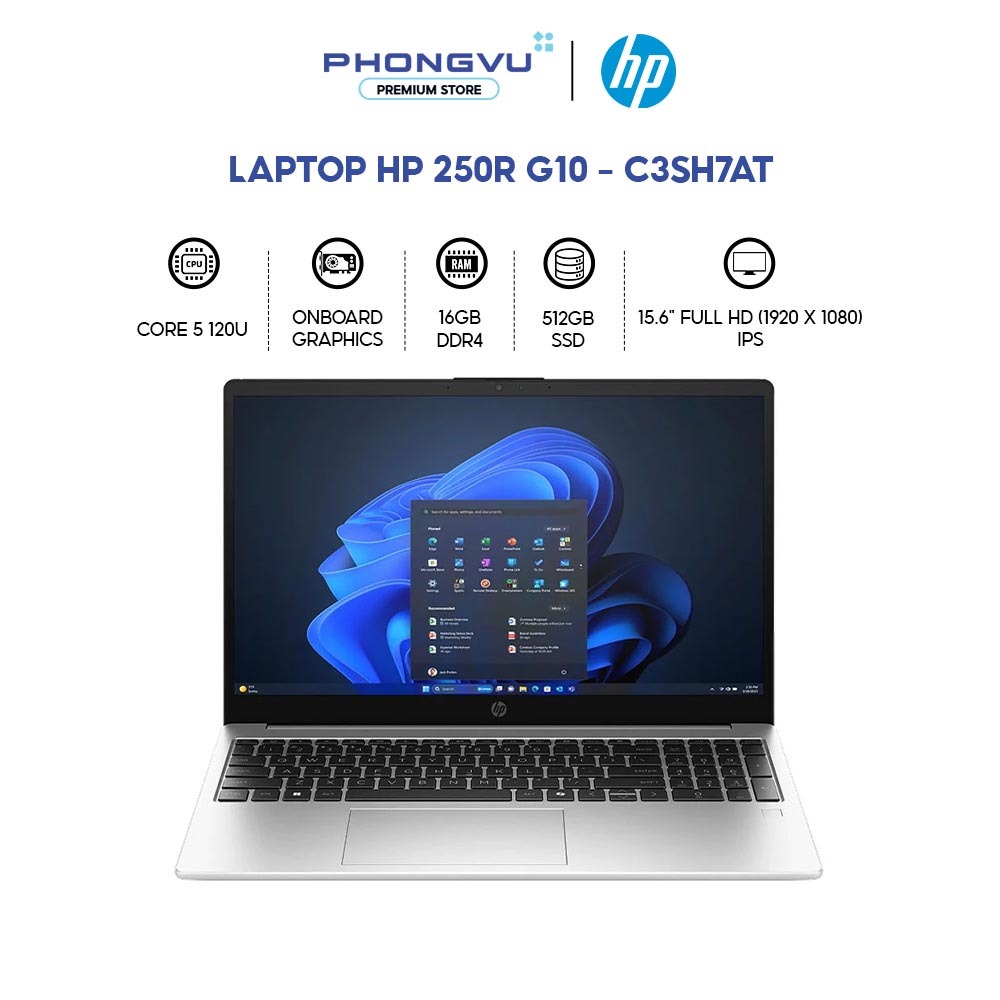 Laptop HP 250R G10 - C3SH7AT (Bạc) - Core 5 120U | 16GB | 512GB | Intel Graphics 15.6" FHD - Bảo hành 12 tháng