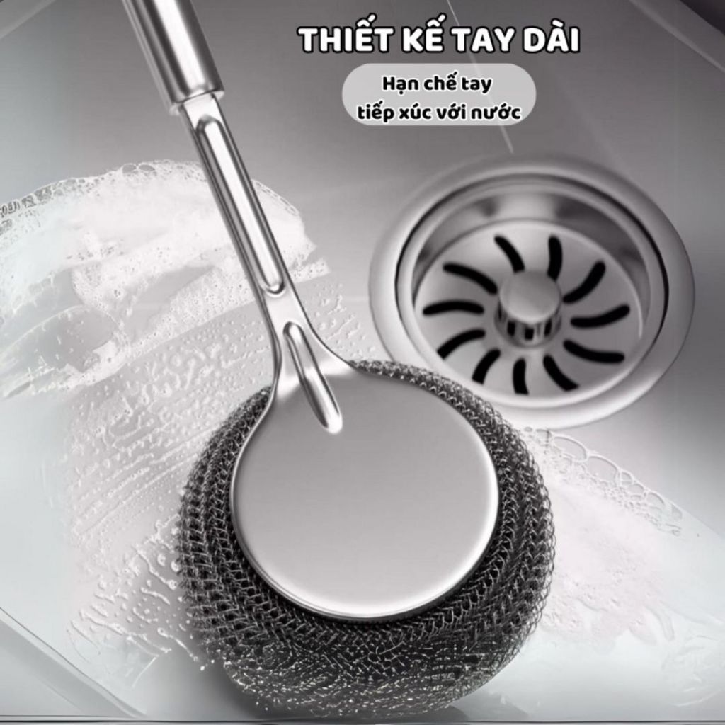 Cọ Chà Nồi Inox ALOHOME Tay Cầm Dài, Dụng Cụ Rửa Chén Thay Thế Miếng Cọ Tiện Dụng