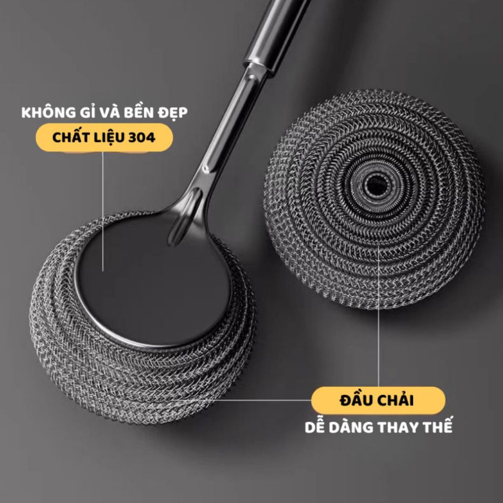 Cọ Chà Nồi Inox ALOHOME Tay Cầm Dài, Dụng Cụ Rửa Chén Thay Thế Miếng Cọ Tiện Dụng