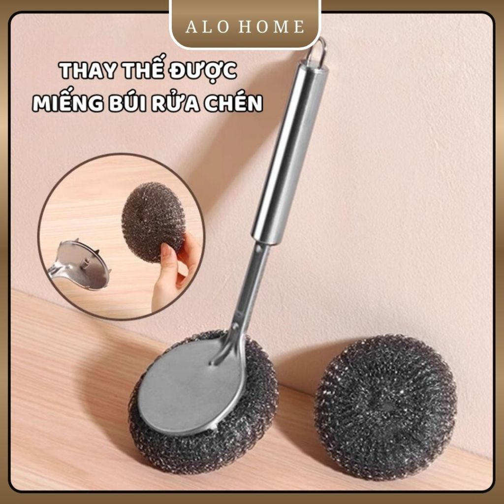 Cọ Chà Nồi Inox ALOHOME Tay Cầm Dài, Dụng Cụ Rửa Chén Thay Thế Miếng Cọ Tiện Dụng
